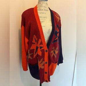 IB Diffusion Cardigan Sweater Abstract Geometric Beaded L Large Vintage 1992